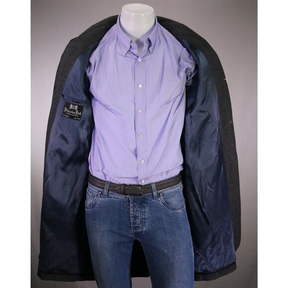 Vtg 1960's Gray Herringbone Tweed 3/4 Length Wool Overcoat 40R - Picture 7 of 8